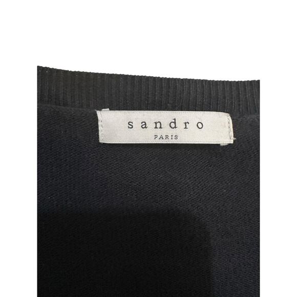 Sandro Women's Black Open Front Long Sleeve Knit Wool Cardigan Sweater Size 2 - Picture 2 of 6